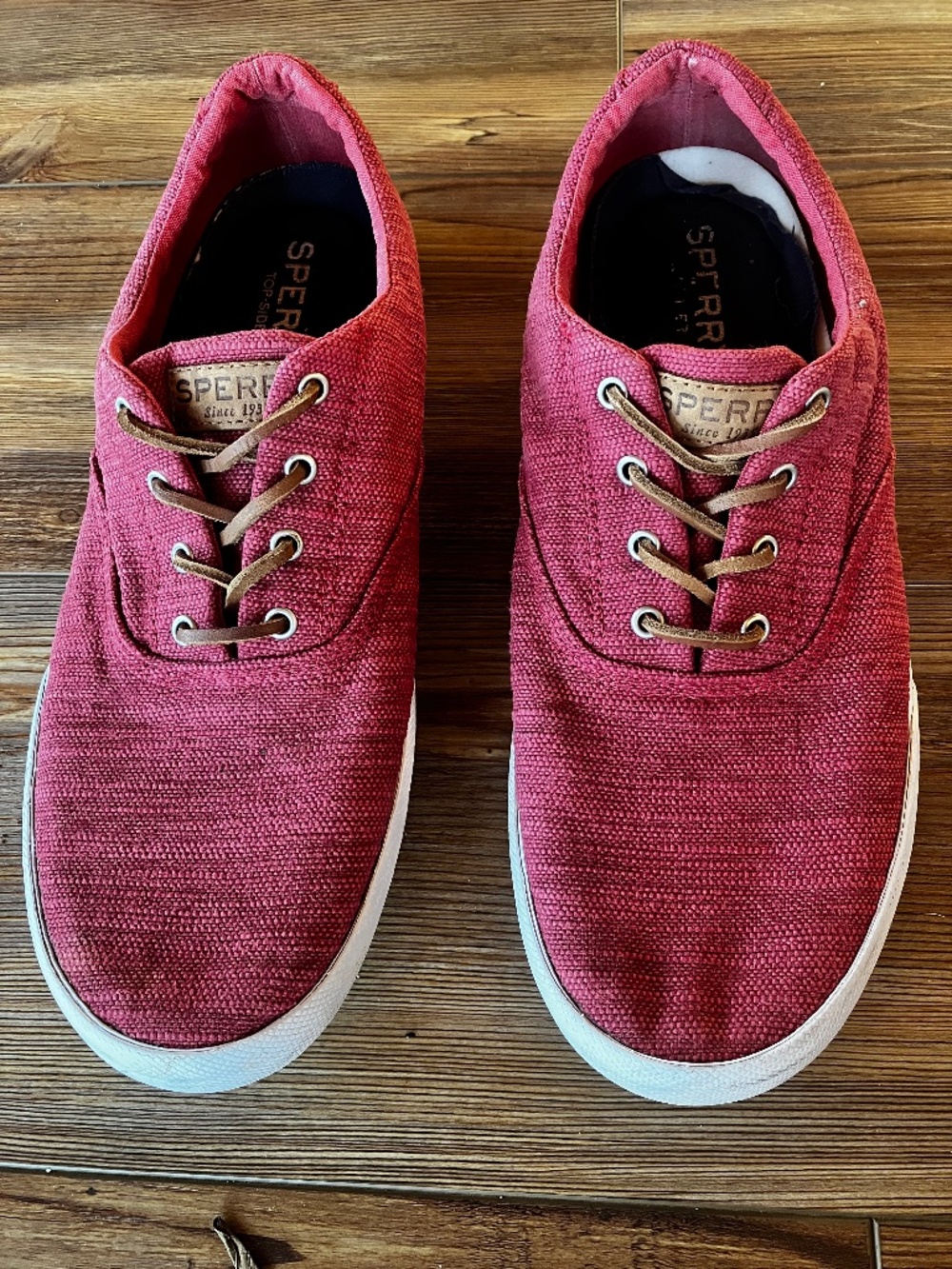 Sperry Topsider Sneakers Men's Burgundy Canvas & Leather Laces Size 12